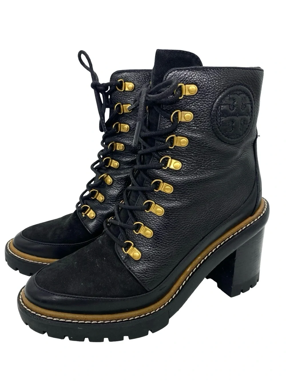 Tory Burch Womens Miller Sole Lug Sole Bootie Black Leather Combat Boots Size 9